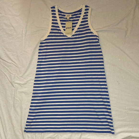 NWT Pact Organic Softspun A-Line Striped Tank Dress Size Medium Blue - Picture 11 of 11